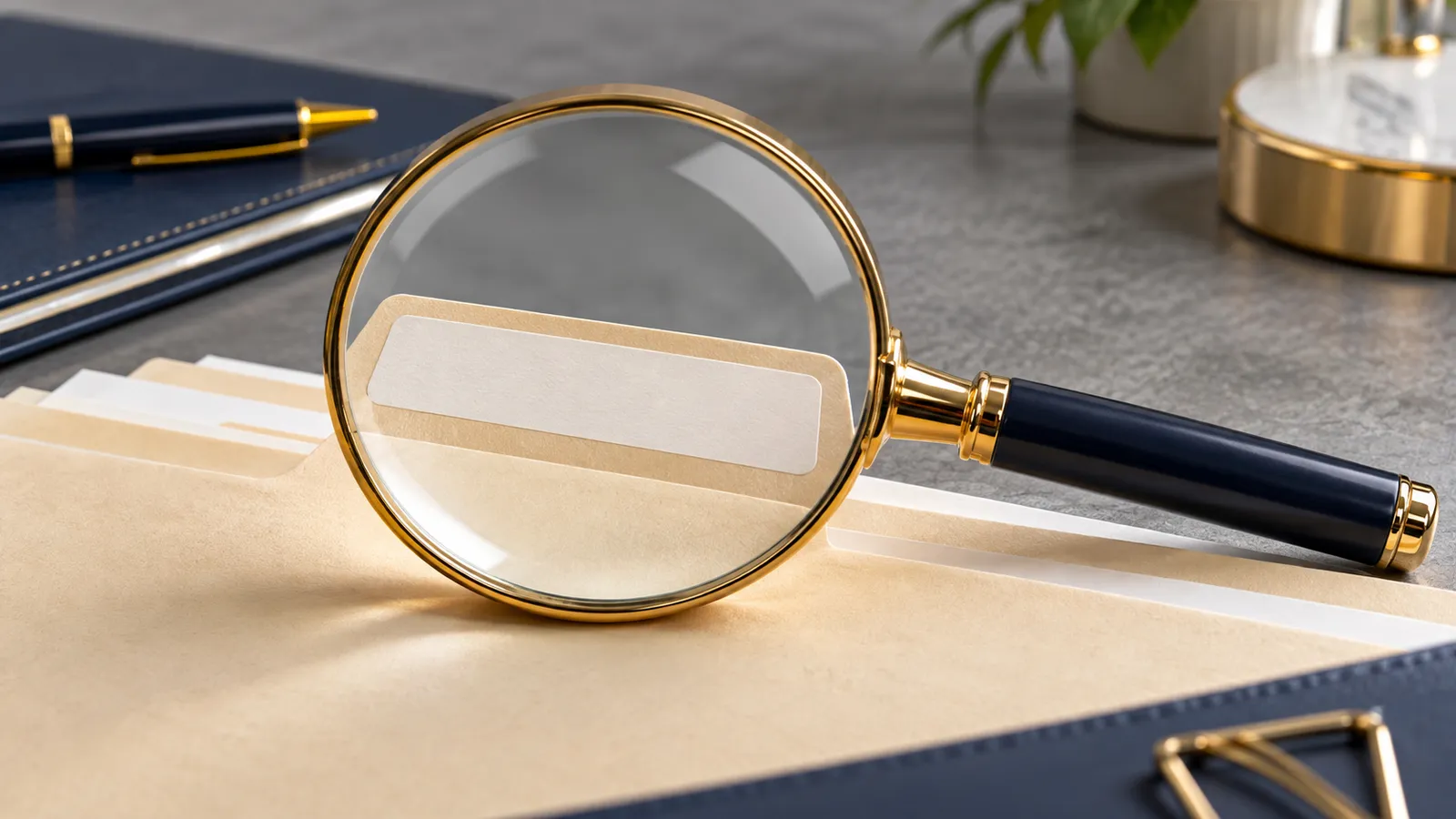 Lupa sobre una ficha de empresa con un número de identificación